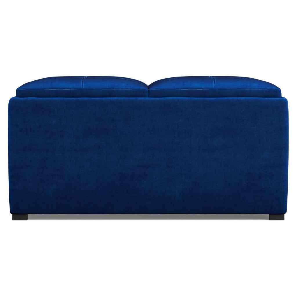 35" Blue and Black Velvet Cocktail Ottoman With Storage