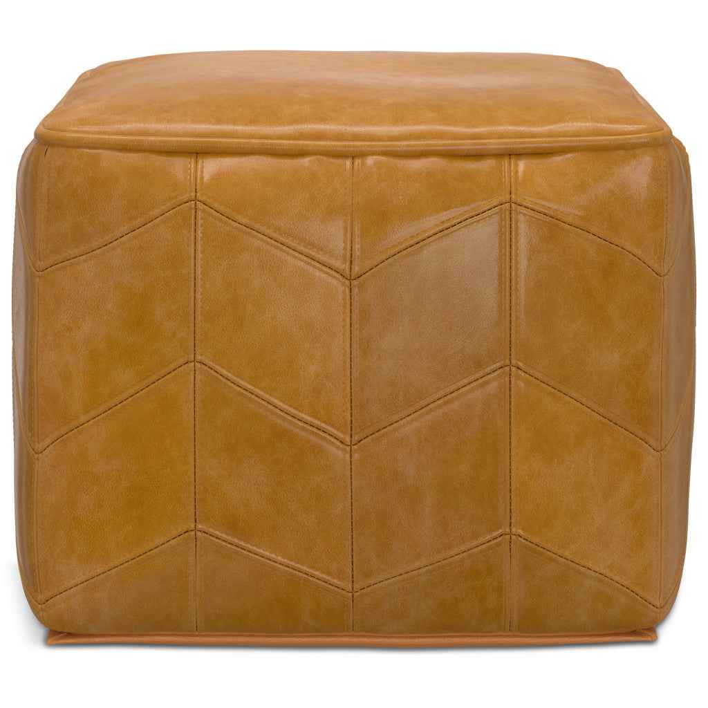 18" Brown Leather Pouf Ottoman