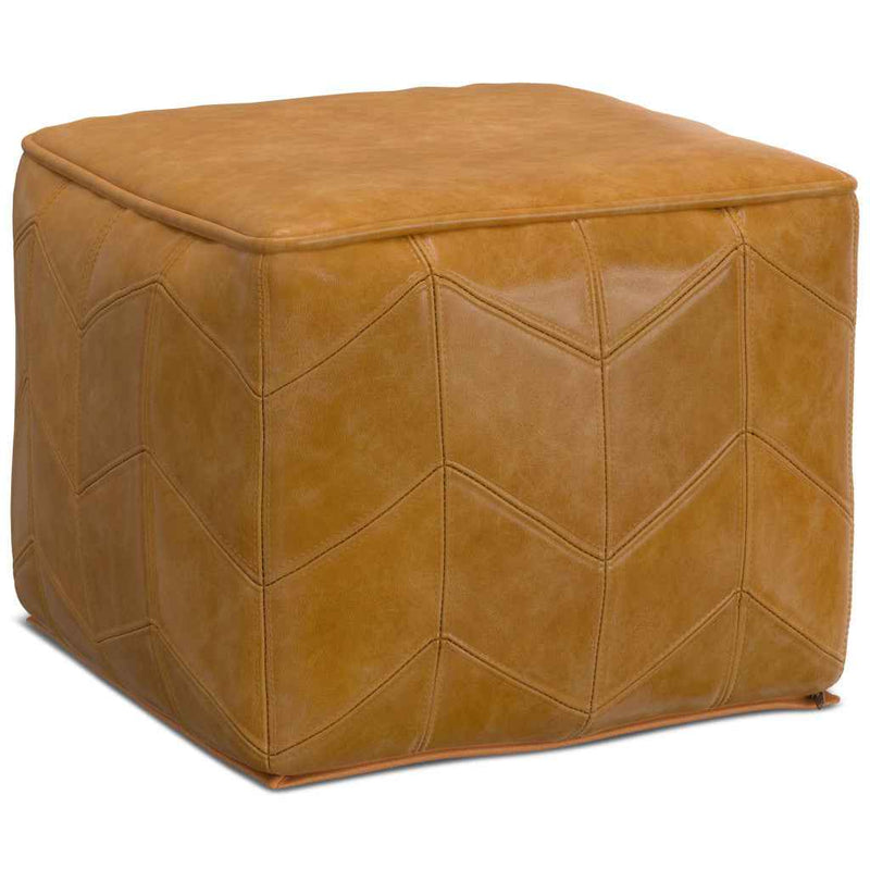 18" Brown Leather Pouf Ottoman