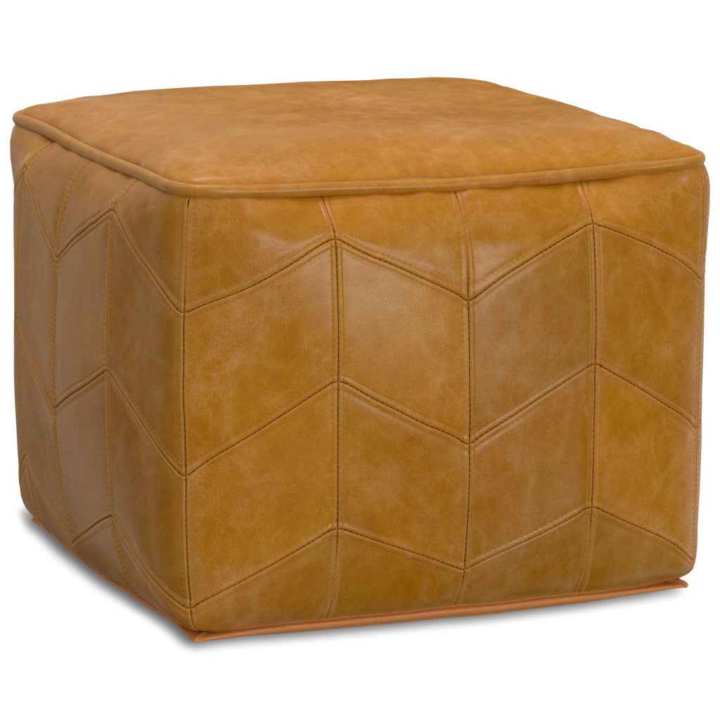 18" Brown Leather Pouf Ottoman