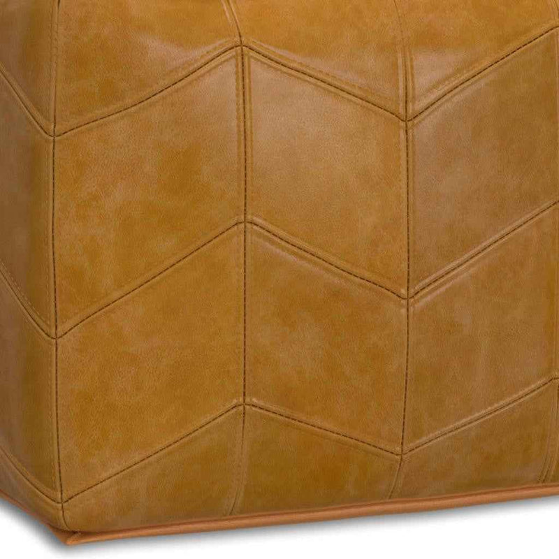 18" Brown Leather Pouf Ottoman