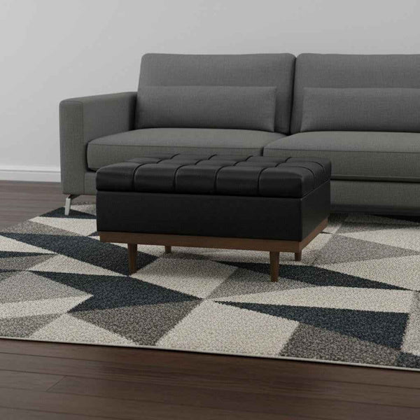 34" Walnut and Black Upholstery Storage Ottoman