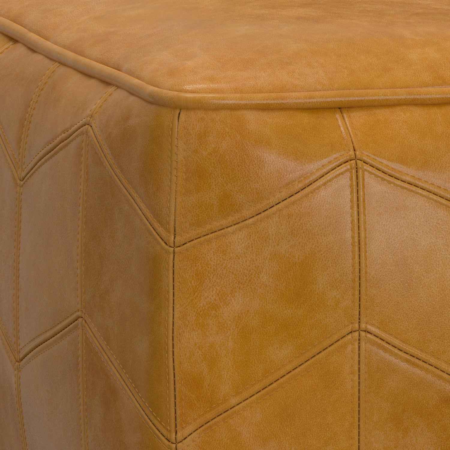 18" Brown Leather Pouf Ottoman