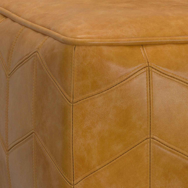 18" Brown Leather Pouf Ottoman