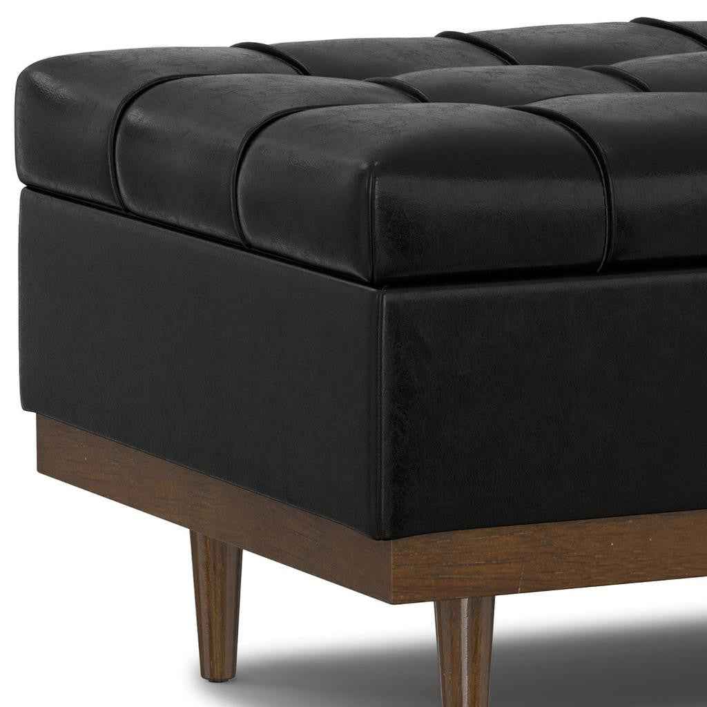 34" Walnut and Black Upholstery Storage Ottoman