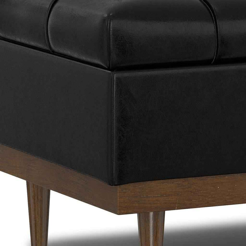 34" Walnut and Black Upholstery Storage Ottoman