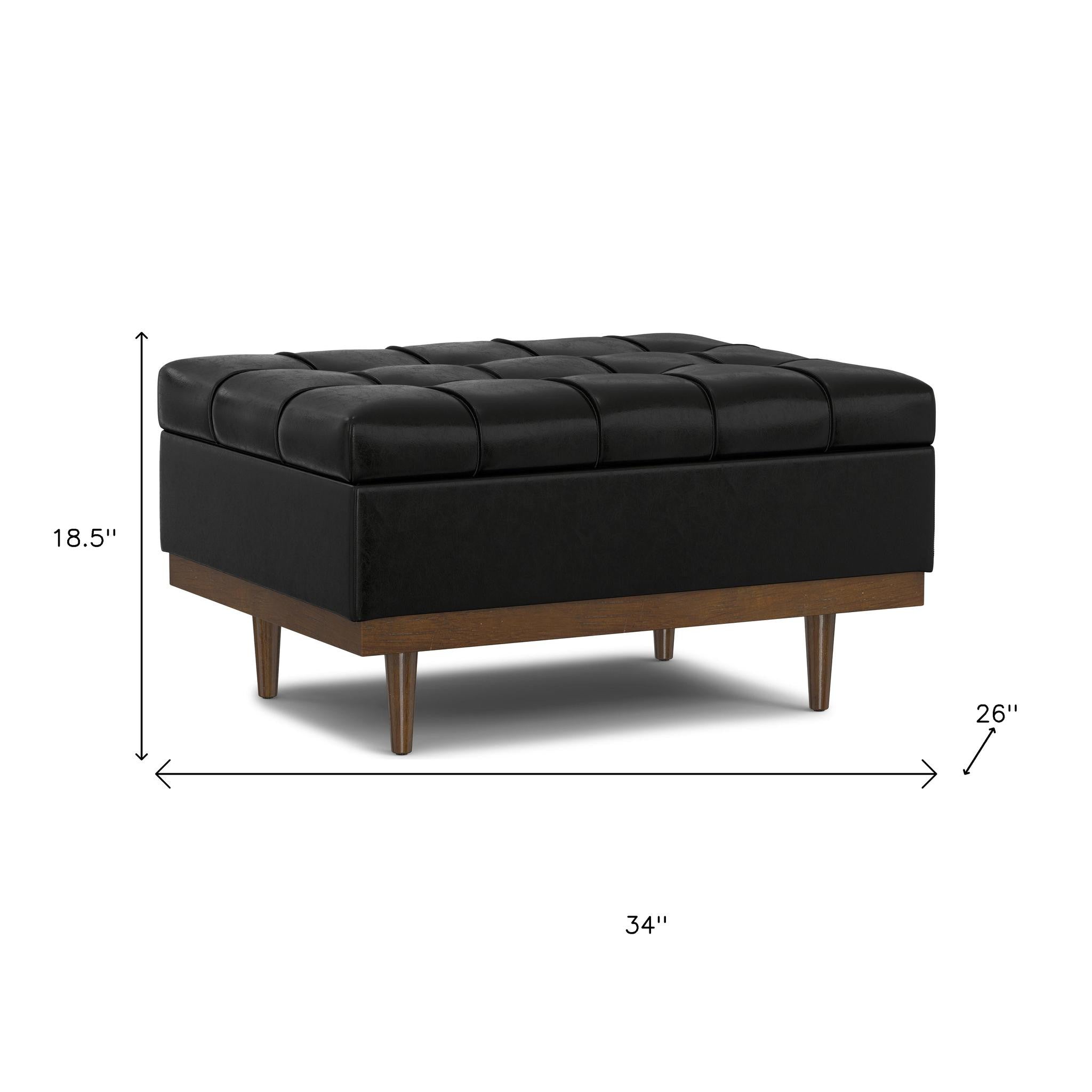 34" Walnut and Black Upholstery Storage Ottoman - GreatEagleInc
