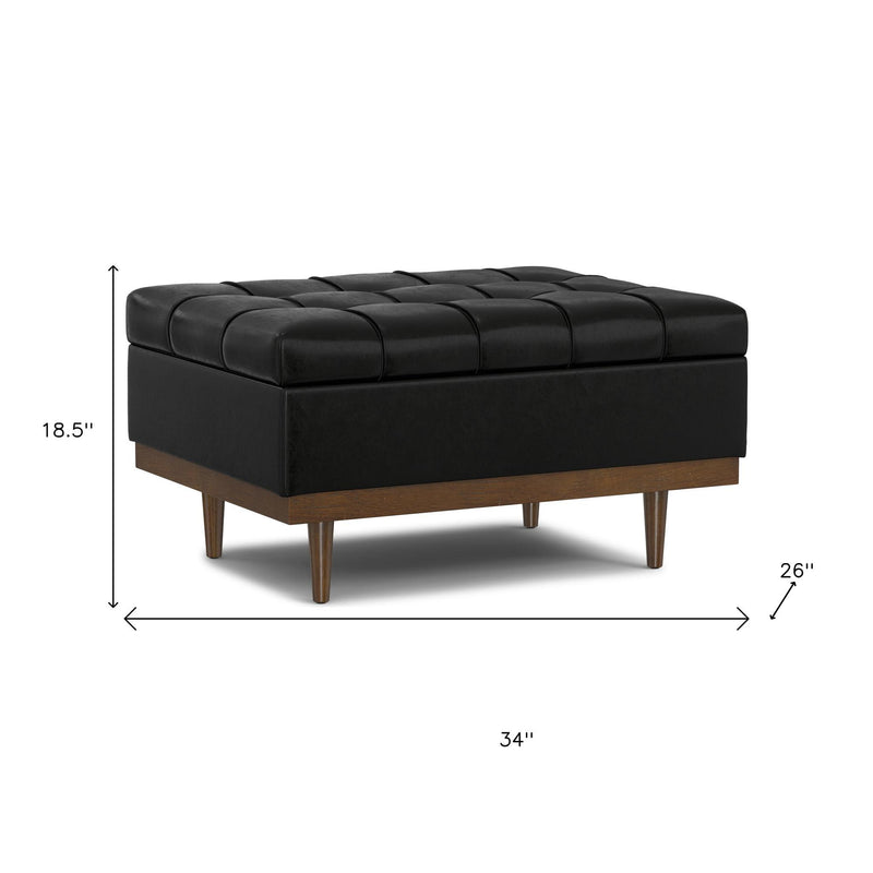 34" Walnut and Black Upholstery Storage Ottoman - GreatEagleInc