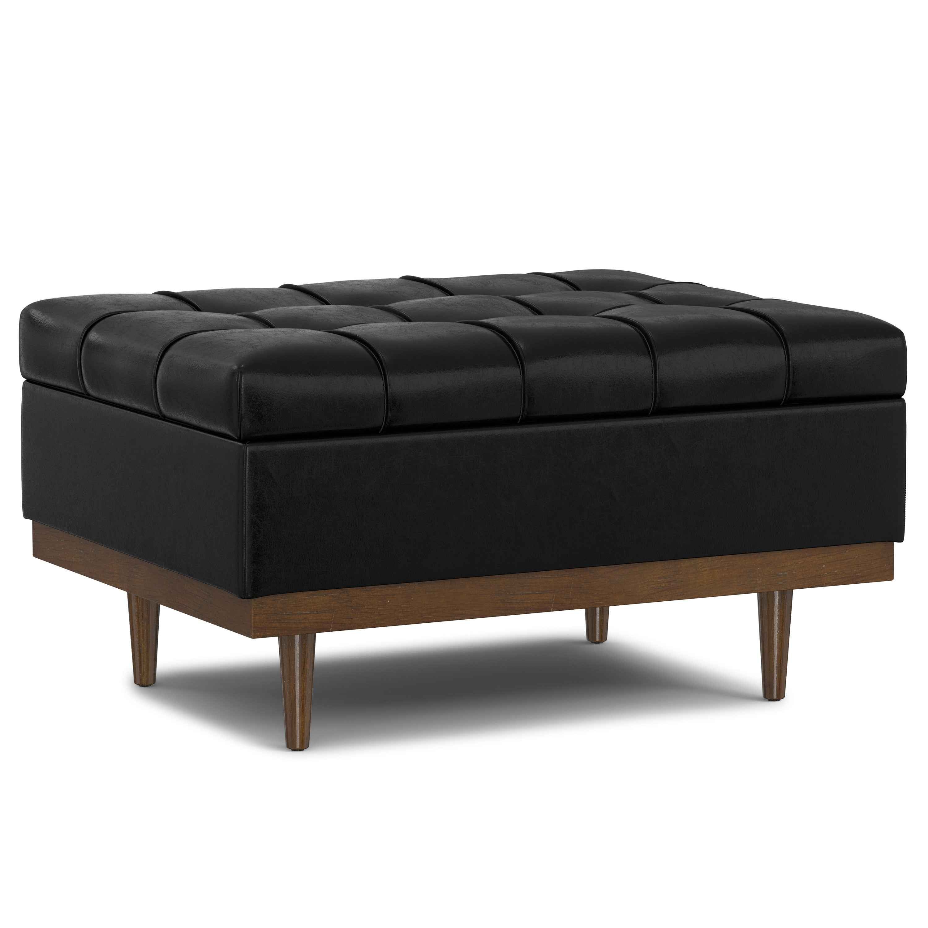 34" Walnut and Black Upholstery Storage Ottoman