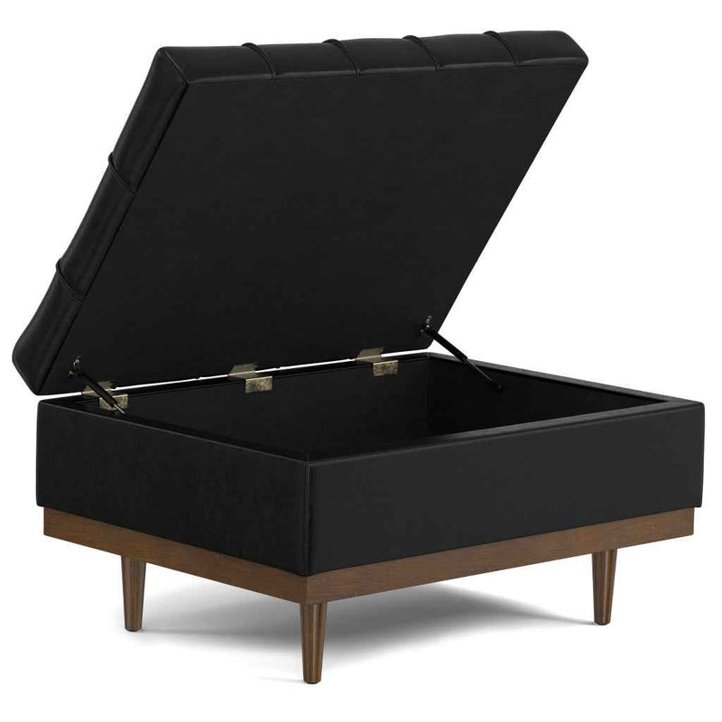 34" Walnut and Black Upholstery Storage Ottoman