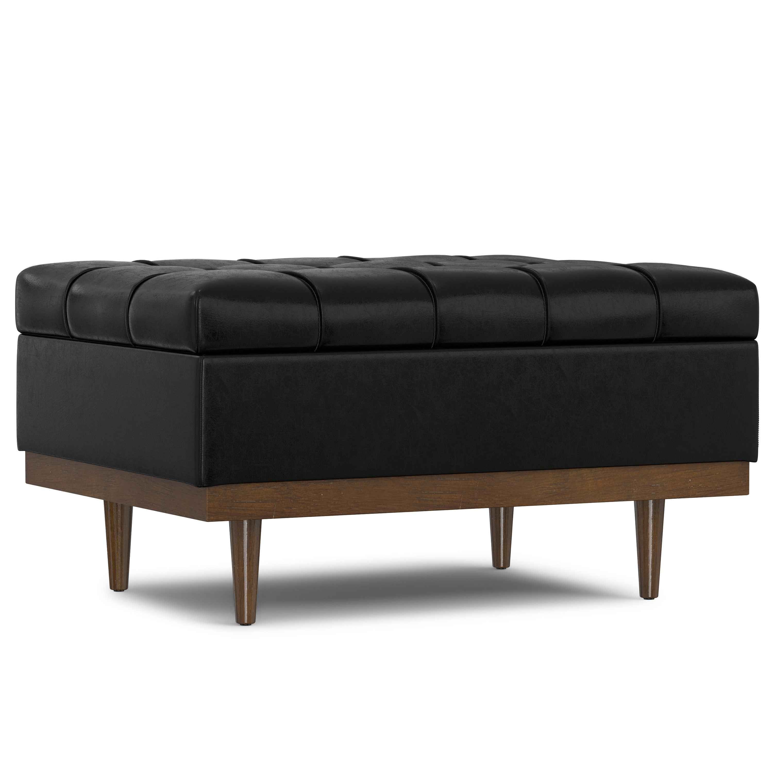 34" Walnut and Black Upholstery Storage Ottoman