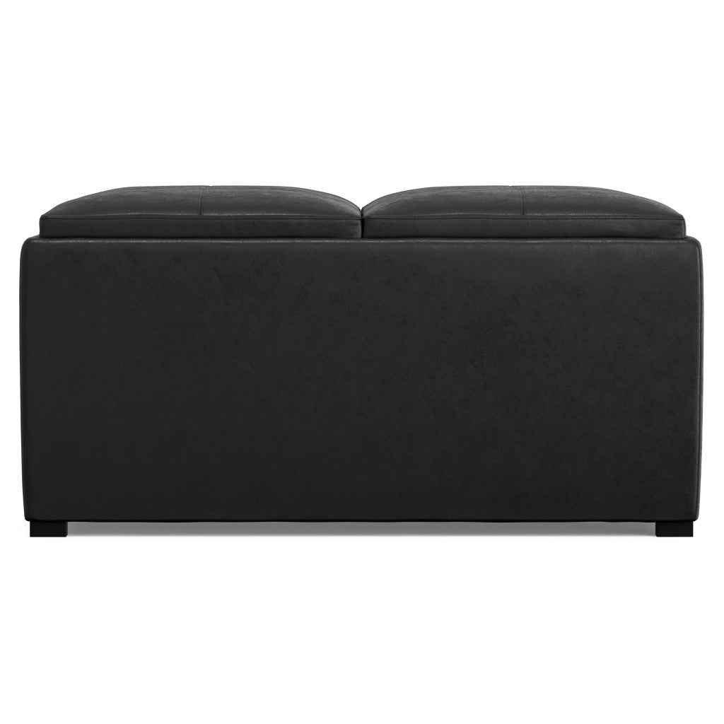 35" Black Leather Cocktail Ottoman With Storage