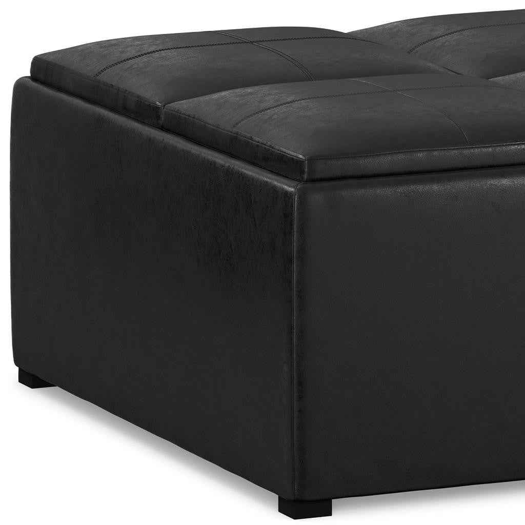 35" Black Leather Cocktail Ottoman With Storage