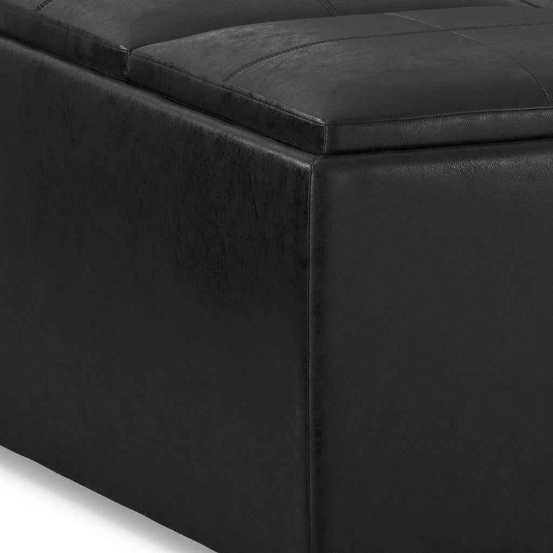 35" Black Leather Cocktail Ottoman With Storage