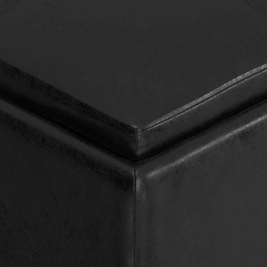 35" Black Leather Cocktail Ottoman With Storage