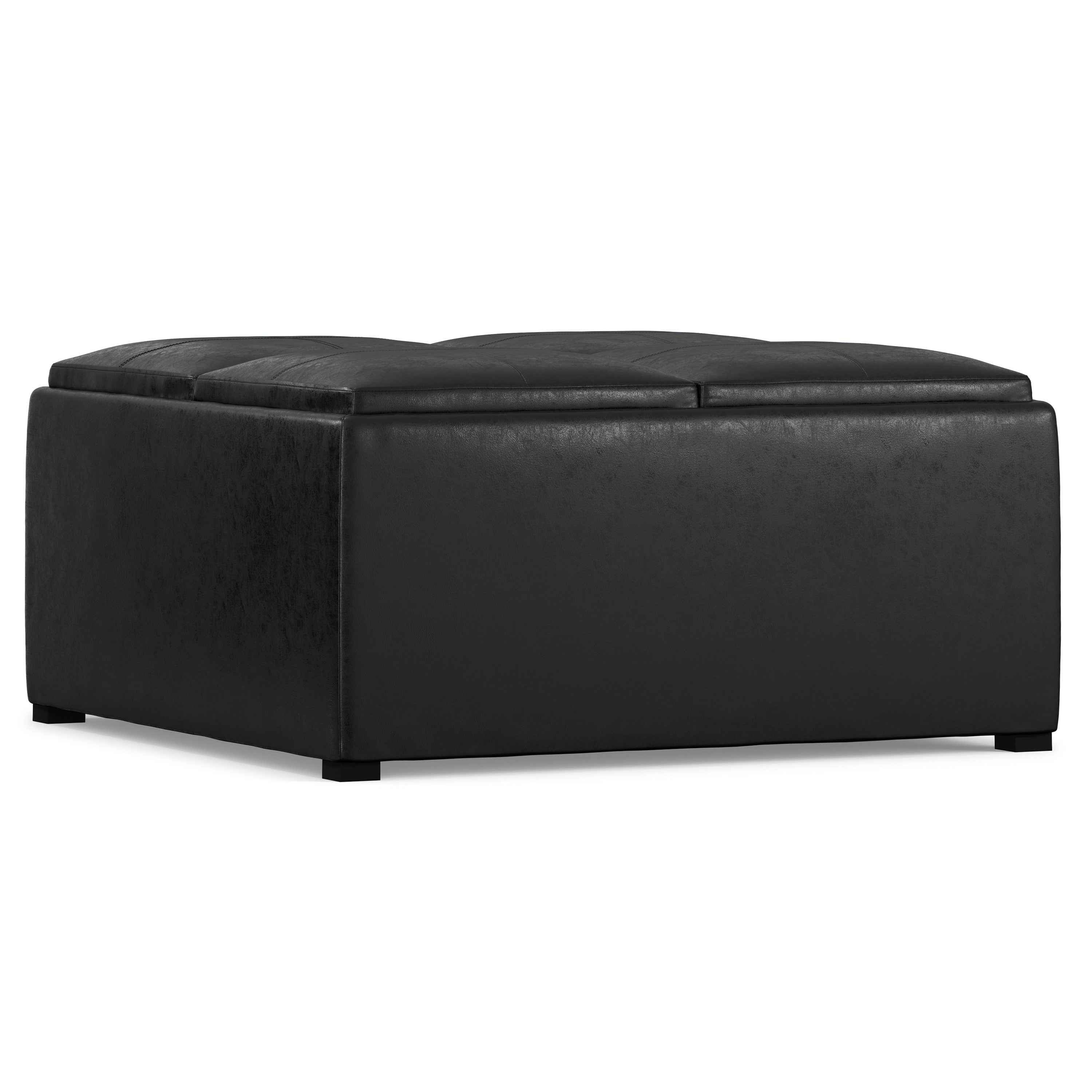 35" Black Leather Cocktail Ottoman With Storage
