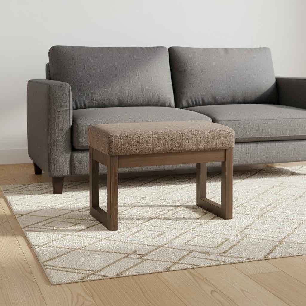 27" Brown Fabric Footstool