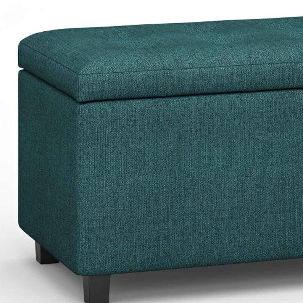 34" Dark Brown and Teal Blue Upholstery Storage Ottoman