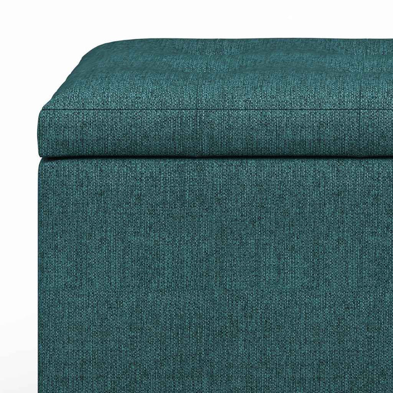 34" Dark Brown and Teal Blue Upholstery Storage Ottoman