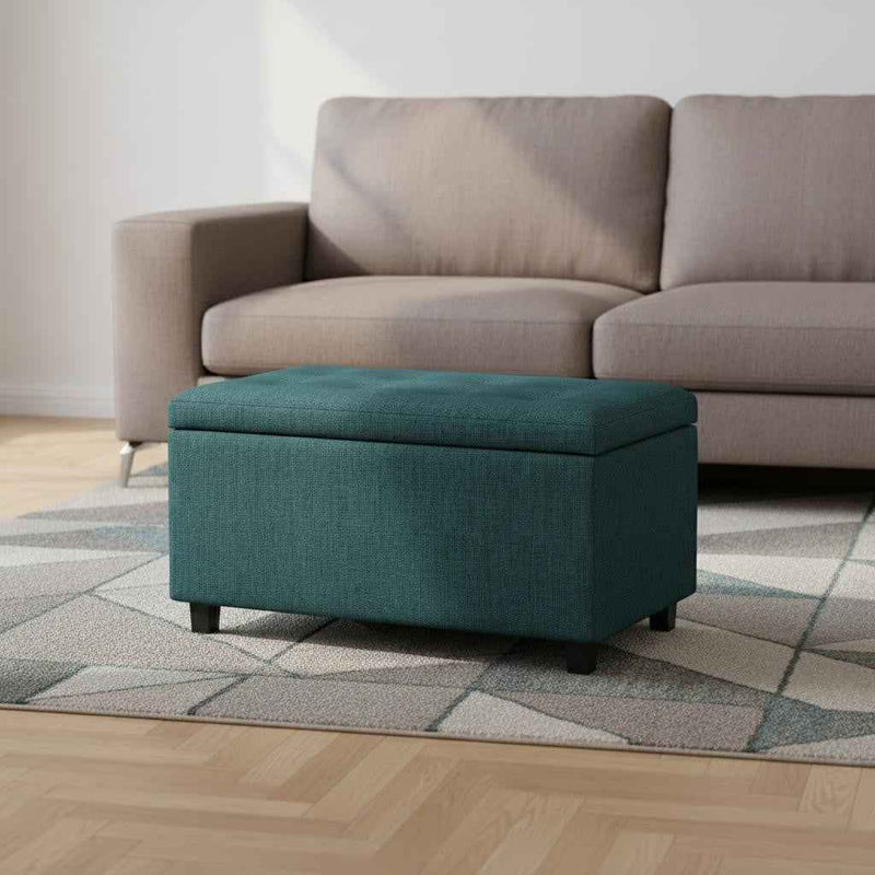 34" Dark Brown and Teal Blue Upholstery Storage Ottoman