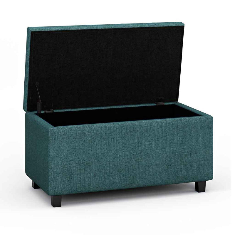34" Dark Brown and Teal Blue Upholstery Storage Ottoman