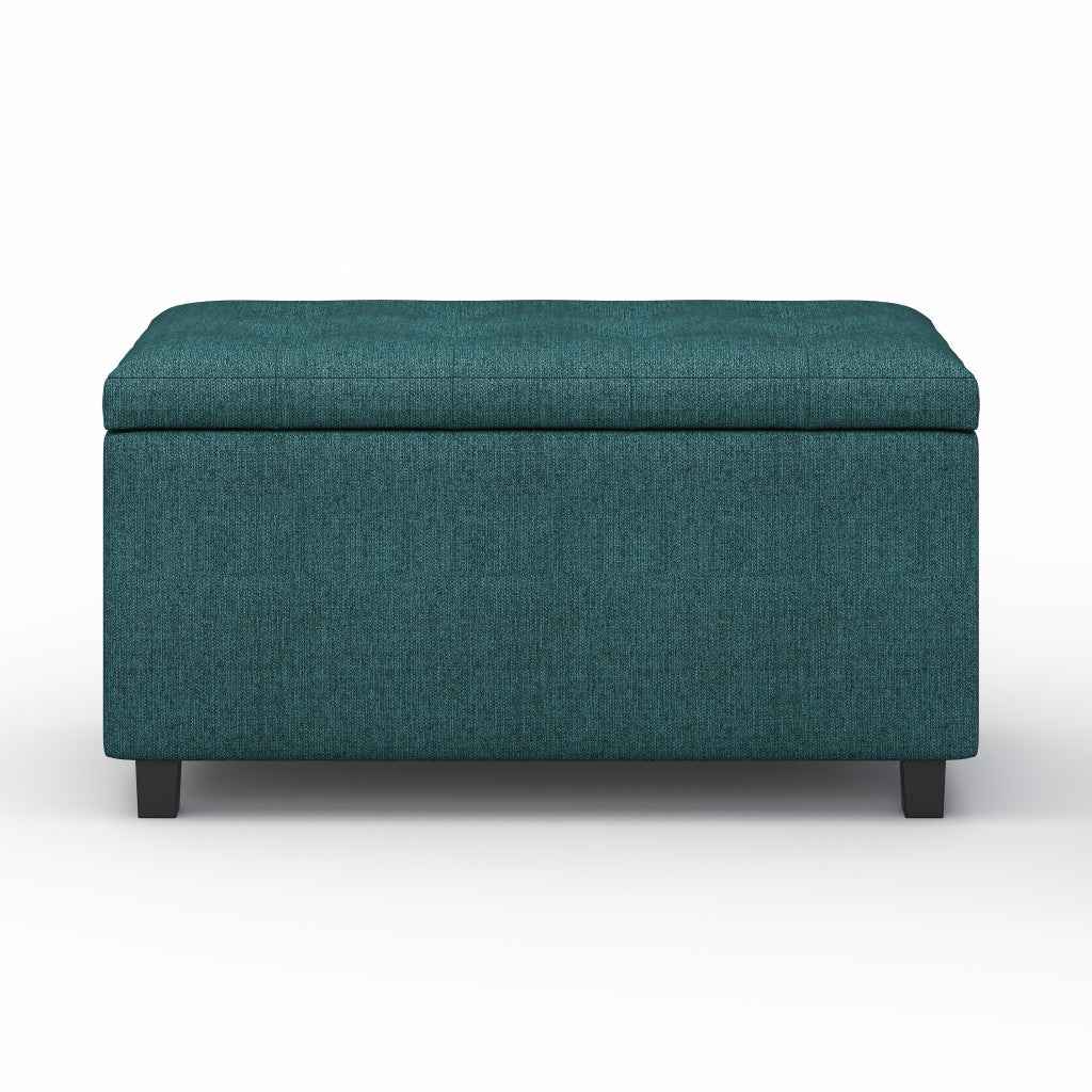 34" Dark Brown and Teal Blue Upholstery Storage Ottoman