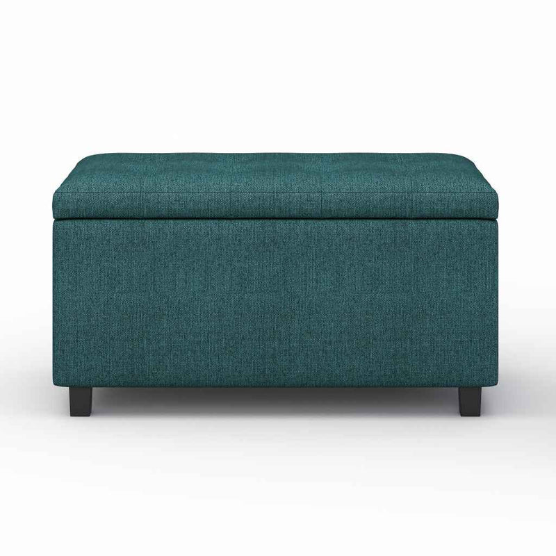 34" Dark Brown and Teal Blue Upholstery Storage Ottoman