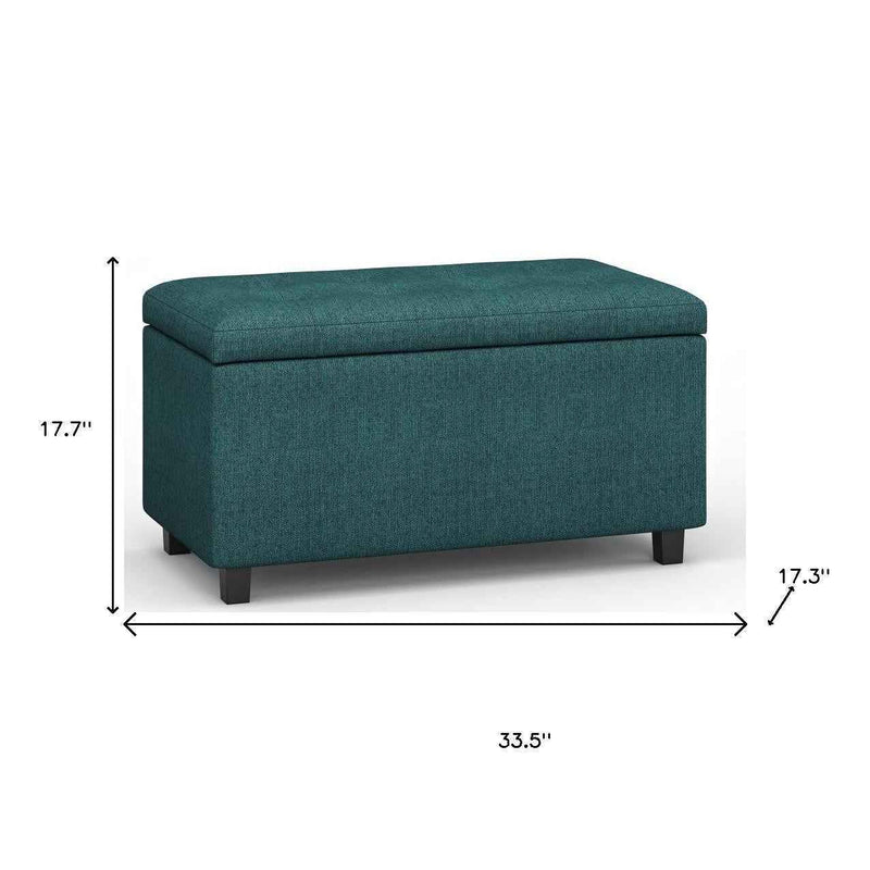 34" Dark Brown and Teal Blue Upholstery Storage Ottoman
