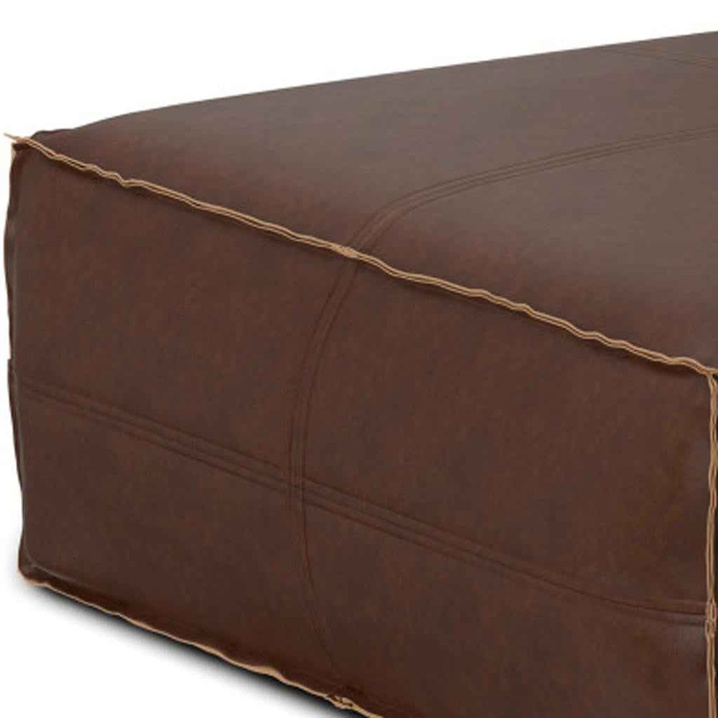 36" Brown Faux Leather Pouf Ottoman