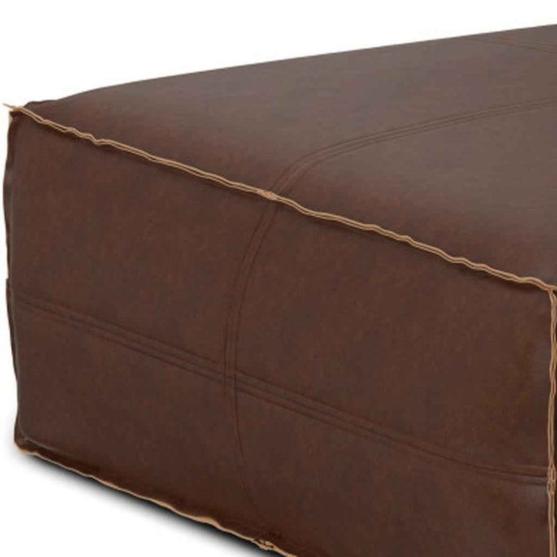 36" Brown Faux Leather Pouf Ottoman