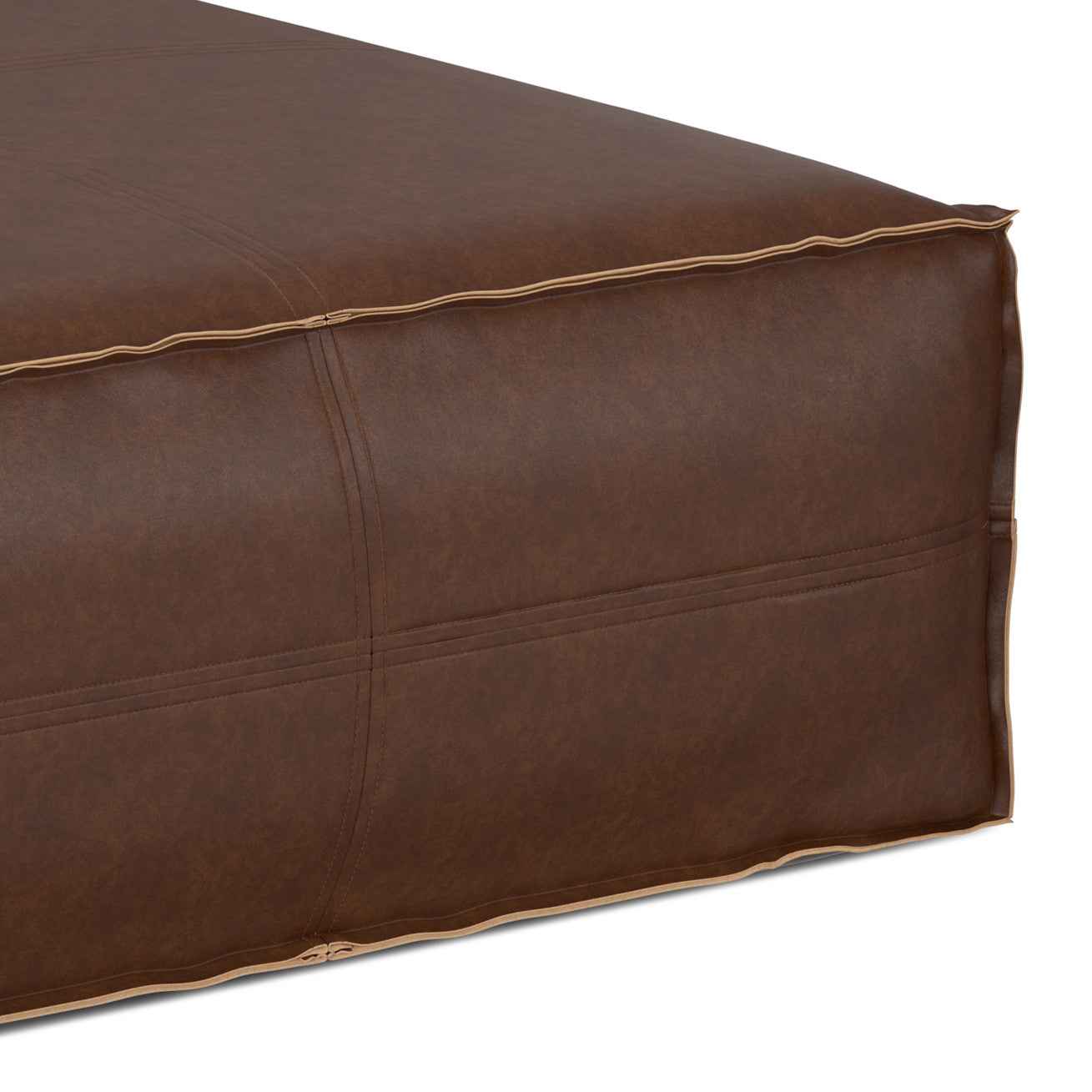 36" Brown Faux Leather Pouf Ottoman