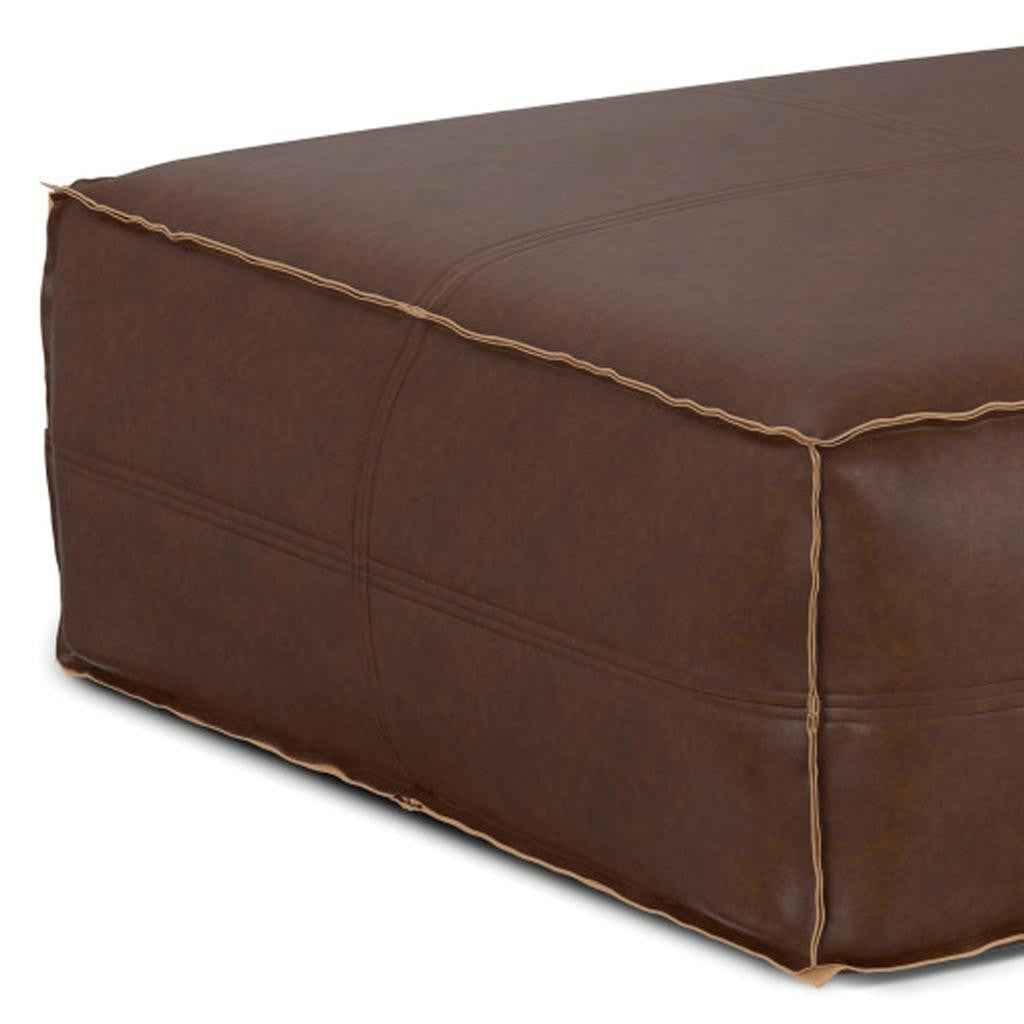 36" Brown Faux Leather Pouf Ottoman
