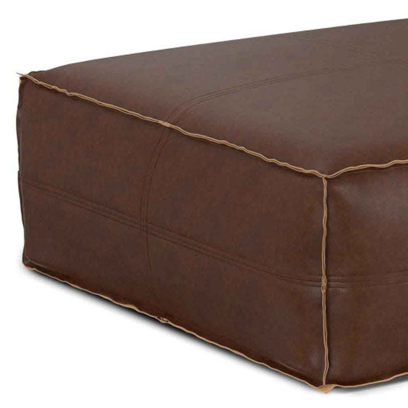 36" Brown Faux Leather Pouf Ottoman