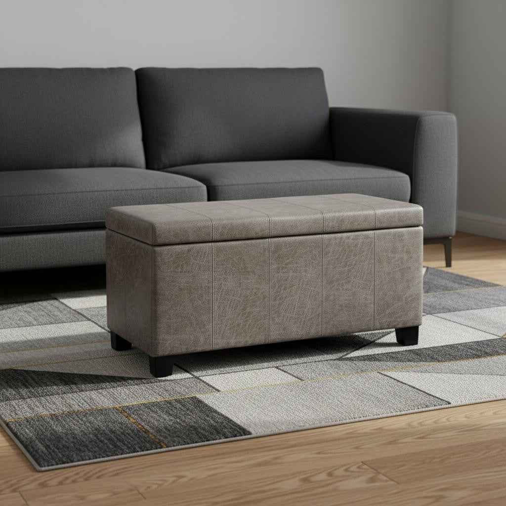 36" Dark Brown and Gray Upholstery Storage Ottoman