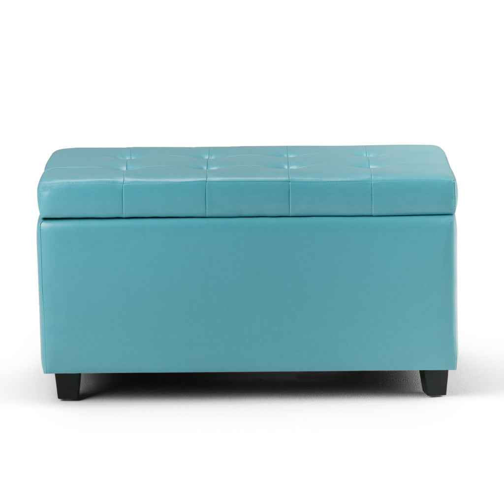 34" Dark Brown and Blue Upholstery Storage Ottoman