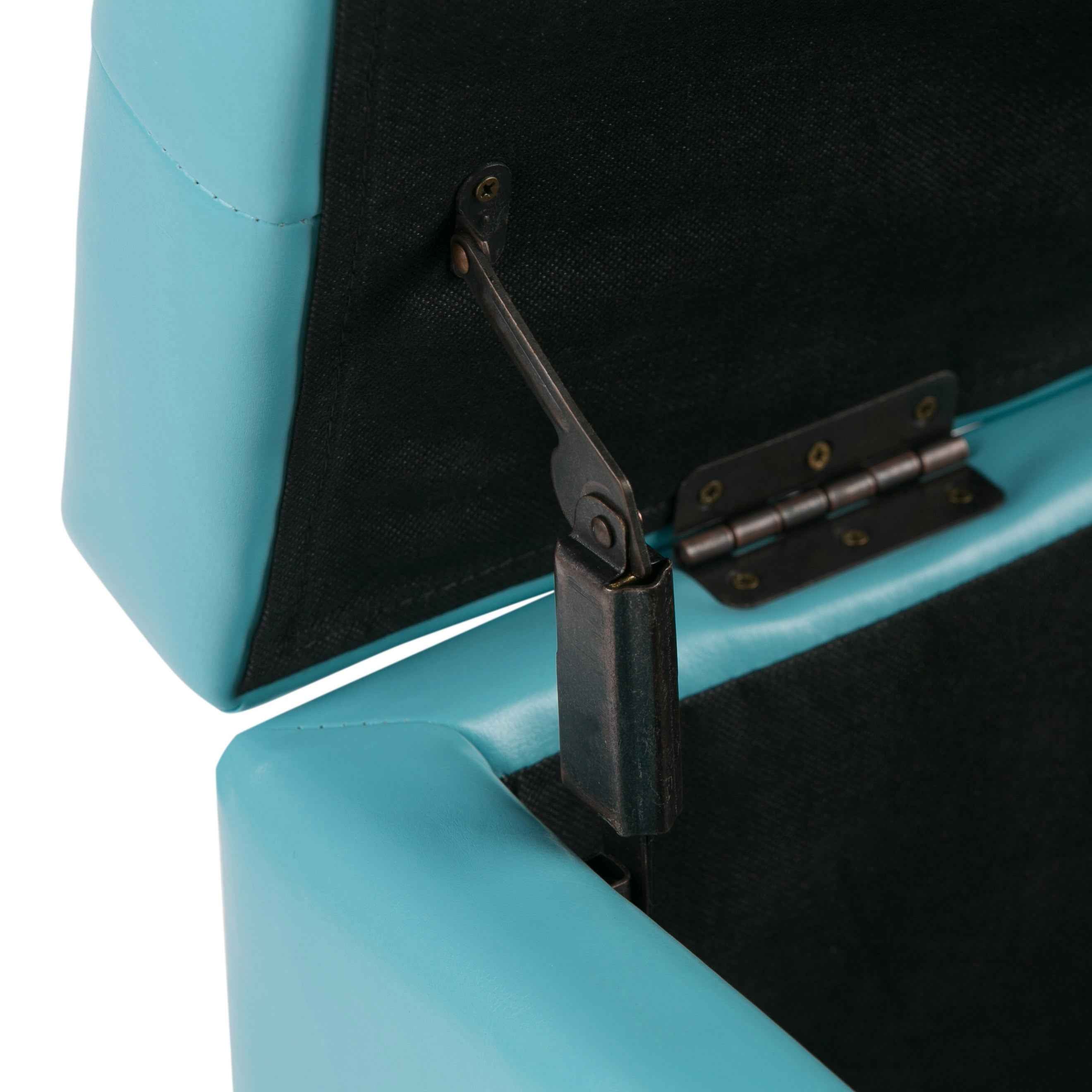 34" Dark Brown and Blue Upholstery Storage Ottoman