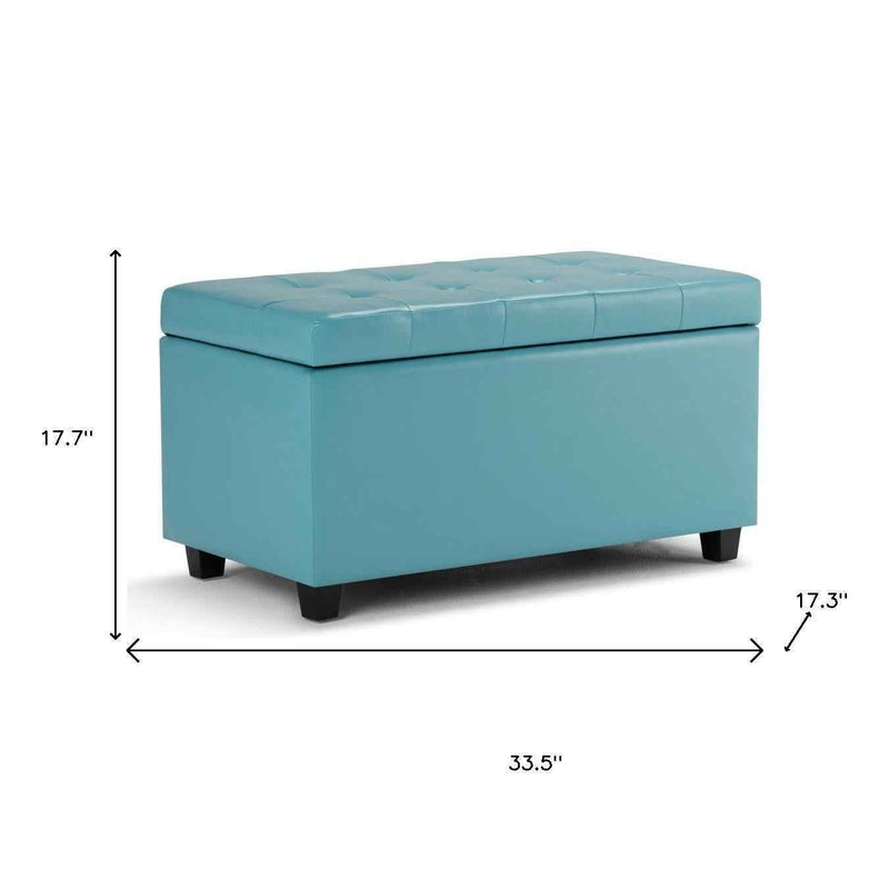 34" Dark Brown and Blue Upholstery Storage Ottoman