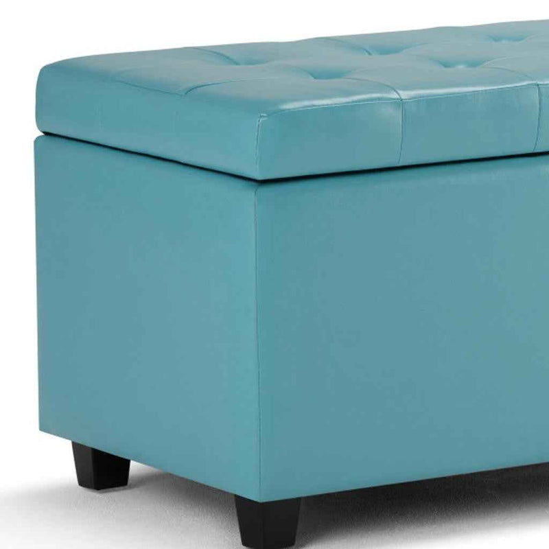 34" Dark Brown and Blue Upholstery Storage Ottoman