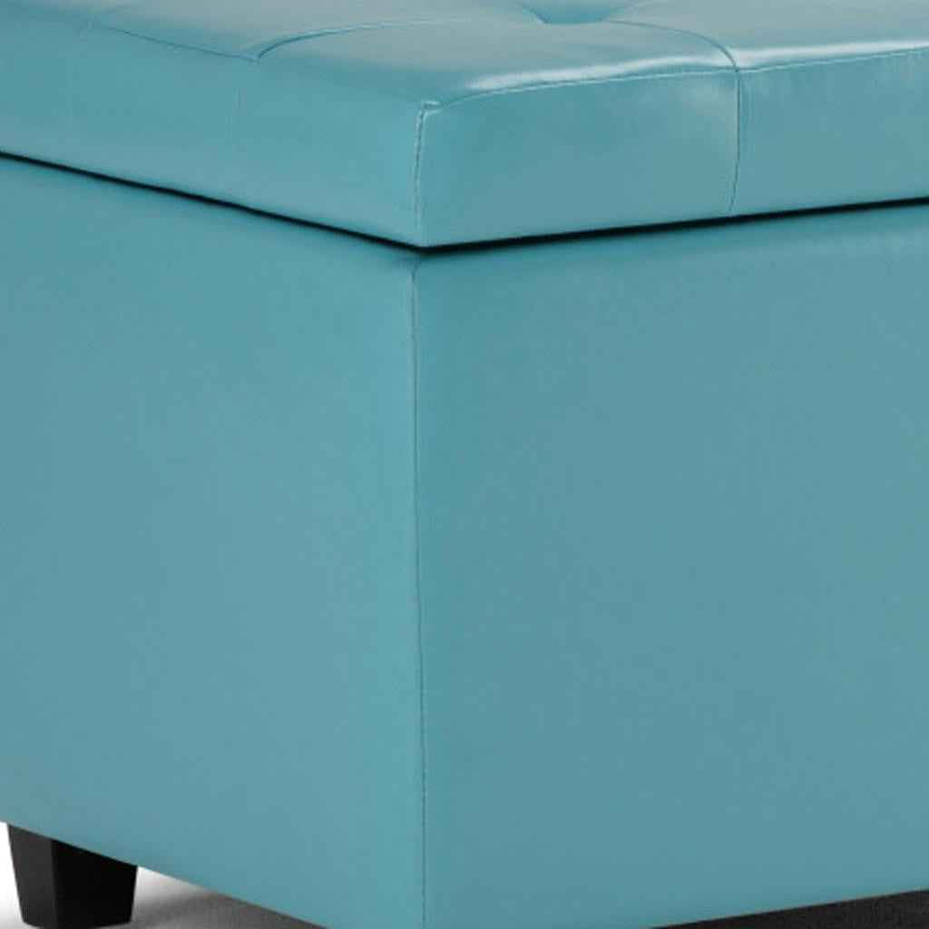 34" Dark Brown and Blue Upholstery Storage Ottoman