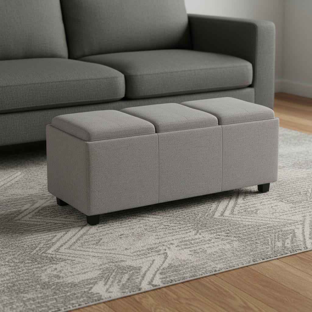 42" Dark Brown and Cloud Upholstery Storage Ottoman