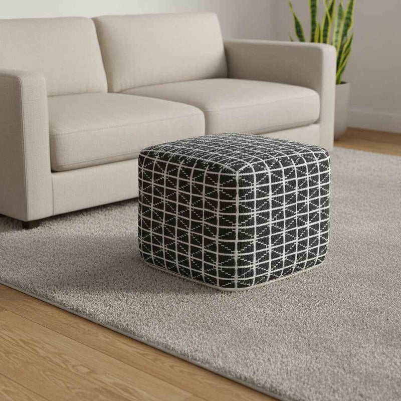 18" Gray Cotton Pouf Ottoman