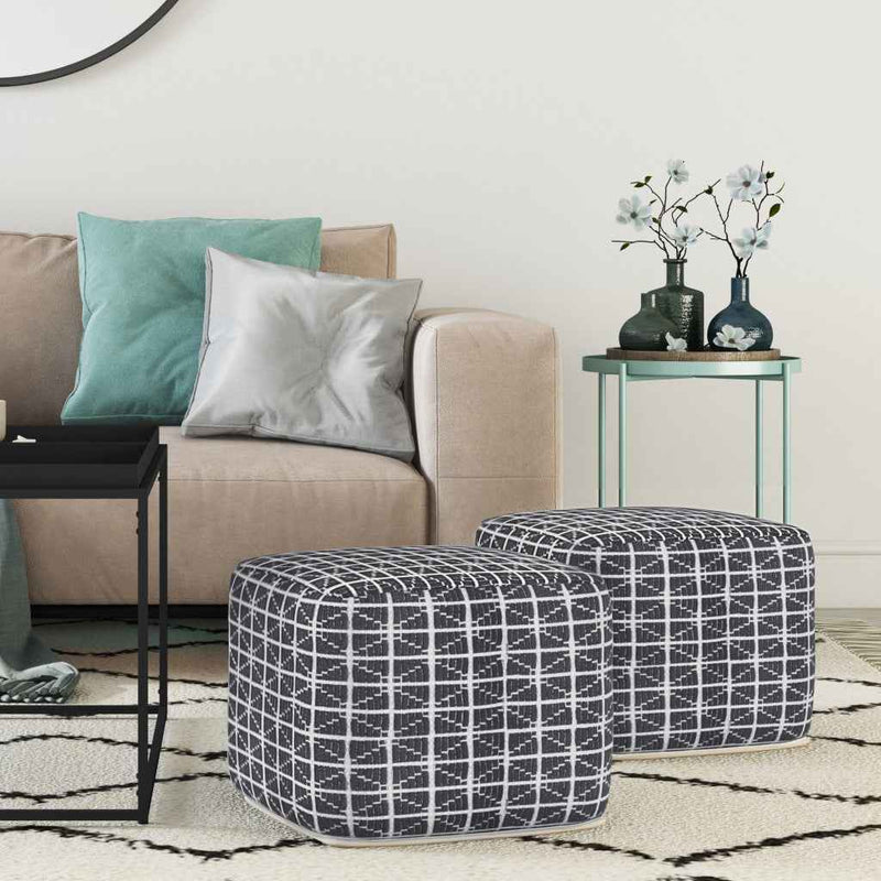 18" Gray Cotton Pouf Ottoman