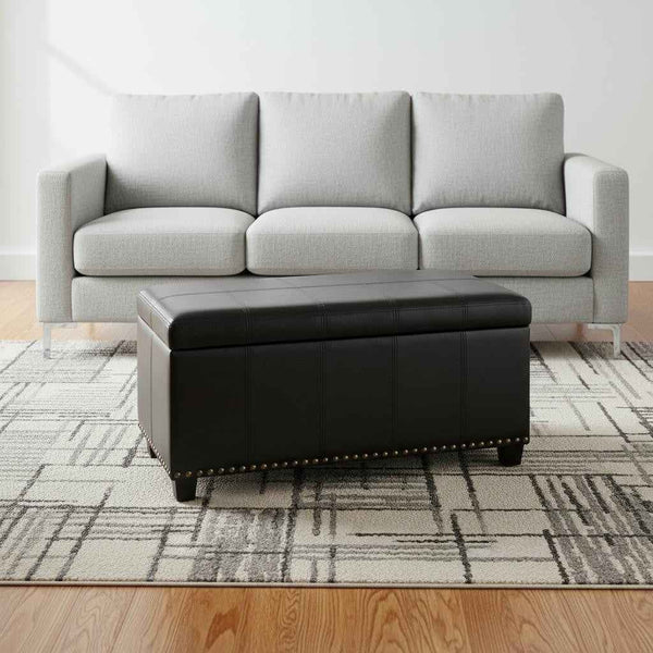 33" Espresso and Black Upholstery Storage Ottoman