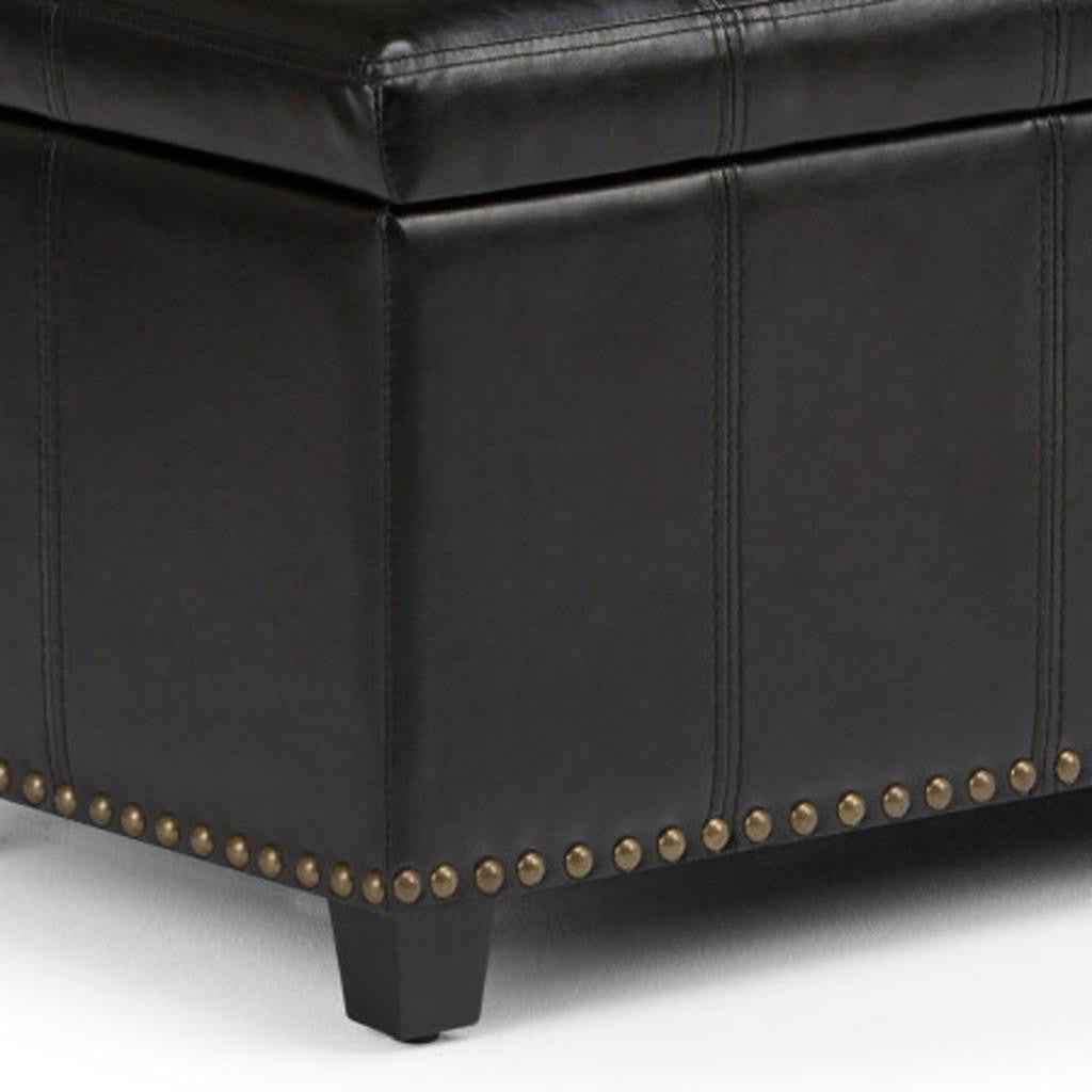 33" Espresso and Black Upholstery Storage Ottoman
