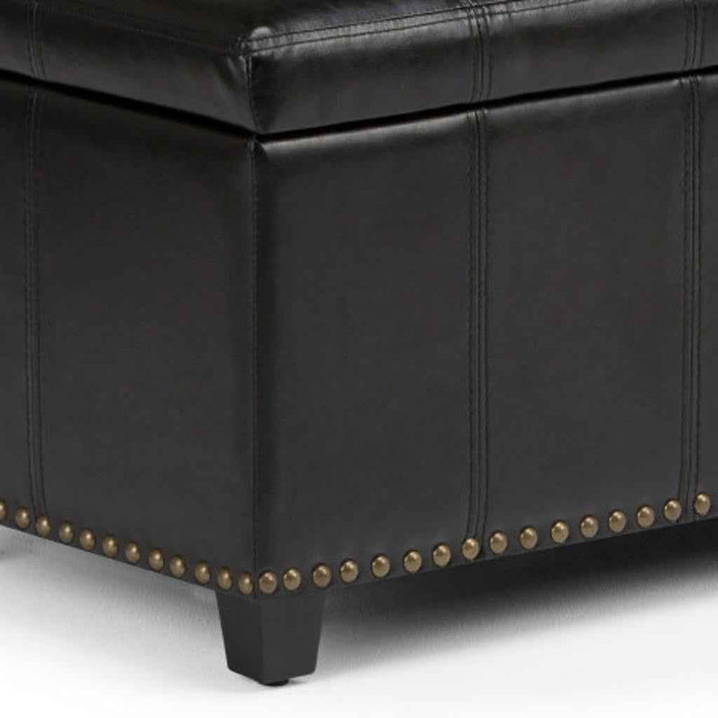 33" Espresso and Black Upholstery Storage Ottoman