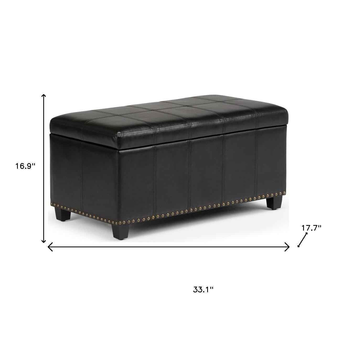 33" Espresso and Black Upholstery Storage Ottoman