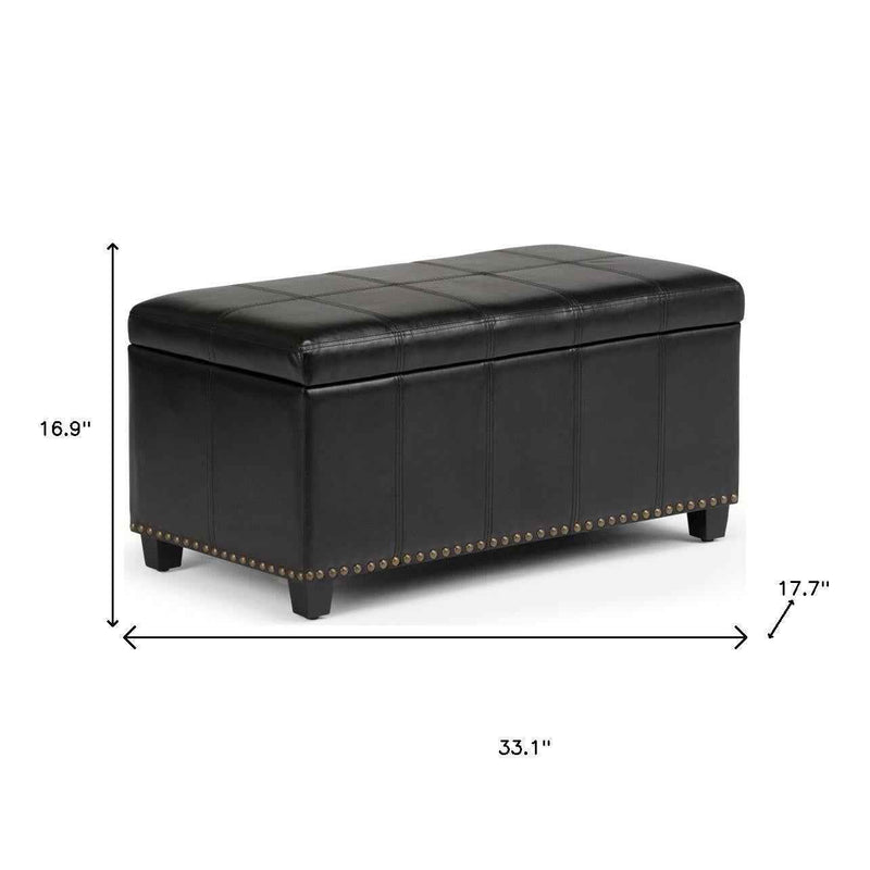 33" Espresso and Black Upholstery Storage Ottoman