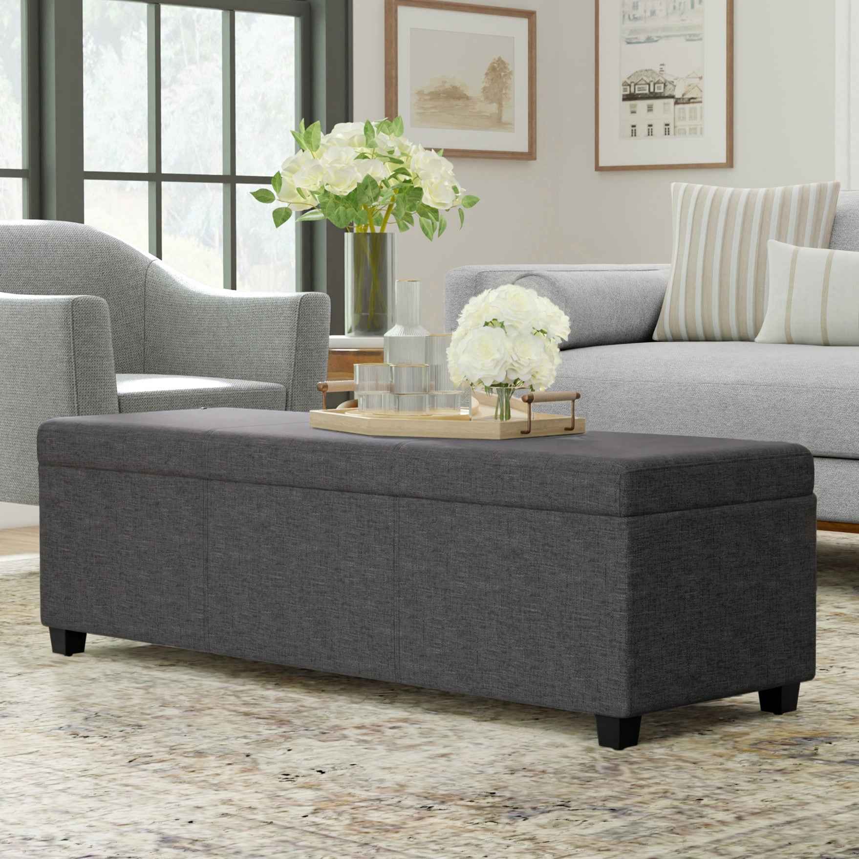 54" Dark Brown and Slate Gray Upholstery Storage Ottoman