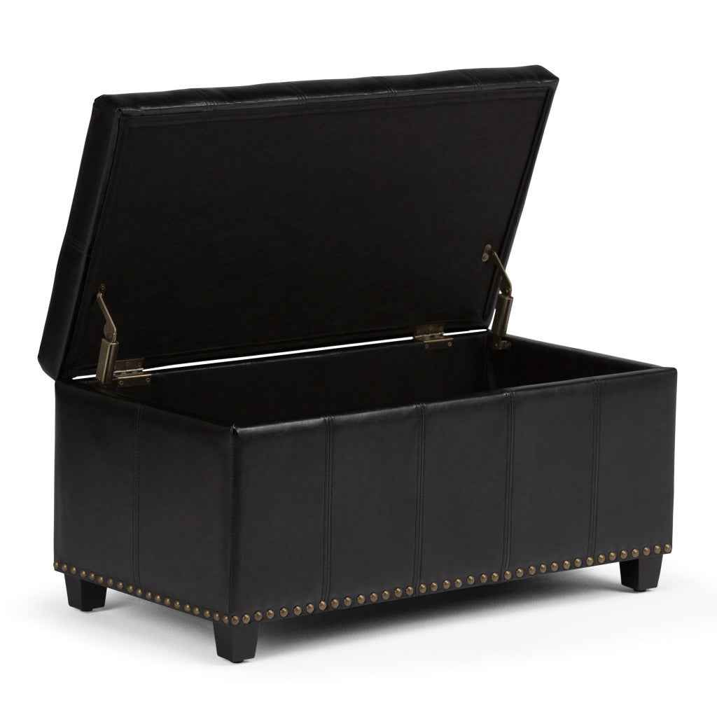 33" Espresso and Black Upholstery Storage Ottoman