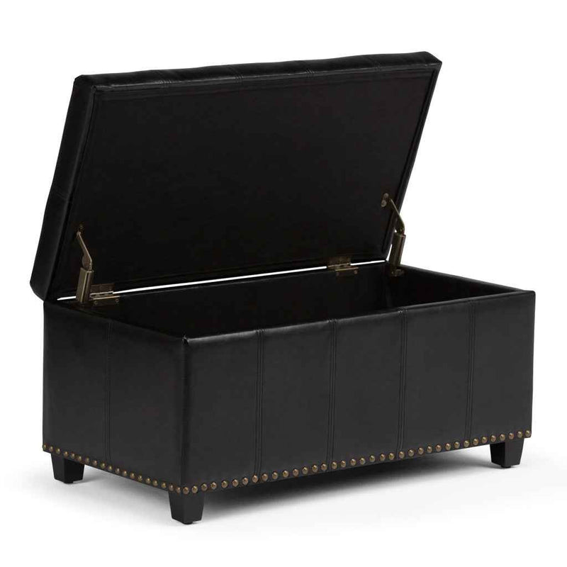 33" Espresso and Black Upholstery Storage Ottoman